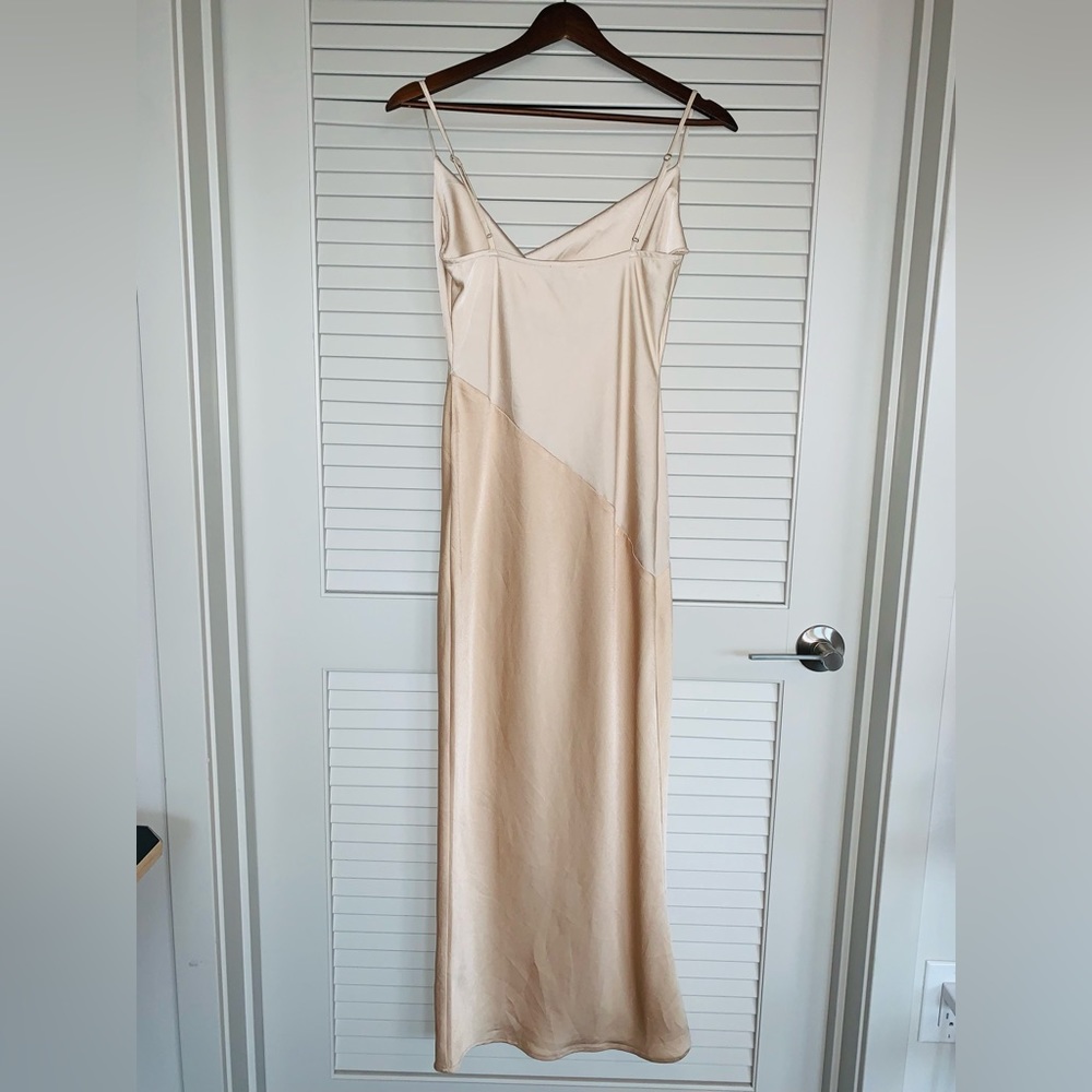 Meshki Satin Color Block Midi Dress - Champagne